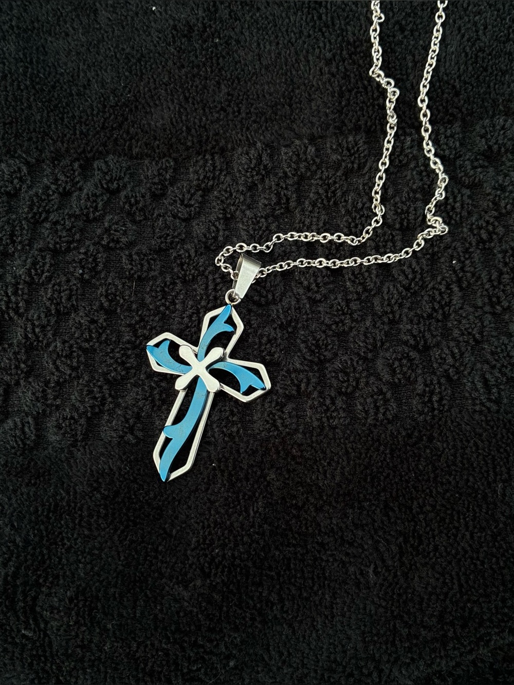 Ice City Silver and Blue Cross Pendant Necklace